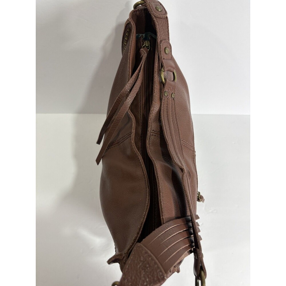 The Sak Silverlake Brown Leather Moto Fringe Hobo Studded Shoulder Bag - Picture 9 of 13